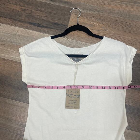 Tonlé XS T-Shirt Mini Dress White Tan Colorblock Cotton Crew Neck Short Sleeves - Picture 11 of 12